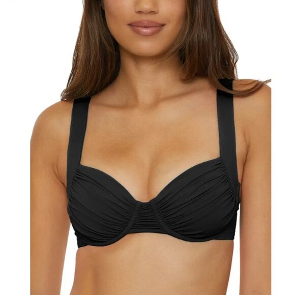 BECCA Color Code Multi Way Underwire Bikini Bra Top Small Black Rouged MSRP $88 - Picture 1 of 10